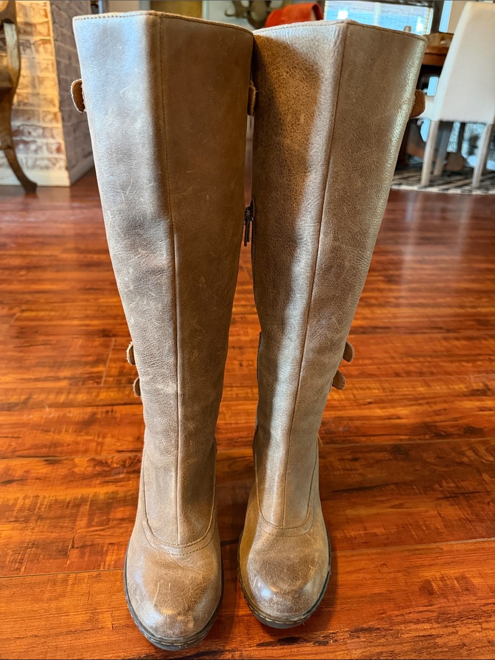 Born Tall Brown Leather Buckle Boots Size 9 Knee High Western Riding